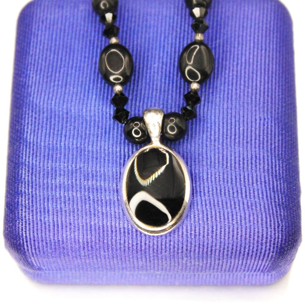 925 Sterling Silver VTG Southwestern Artisan Stone/Glass Beaded Choker Necklace